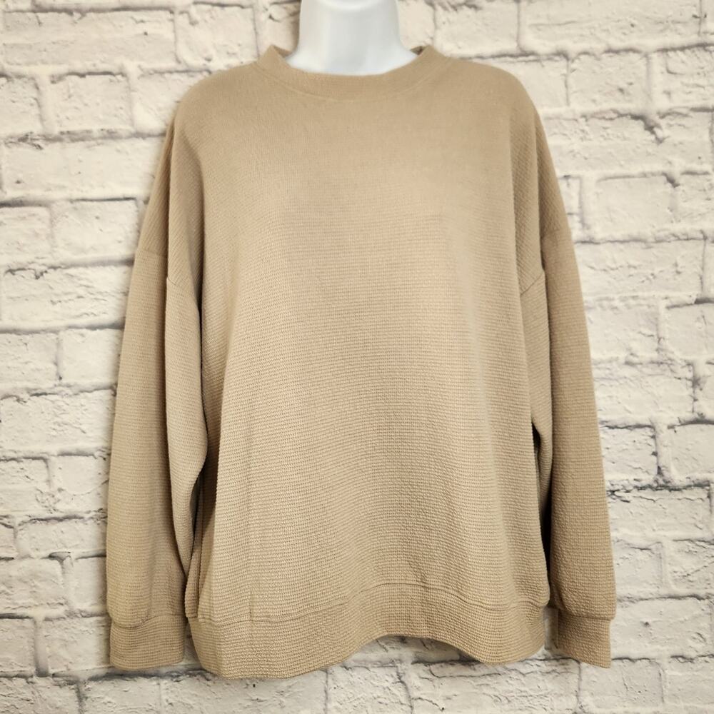 Tres Bien Sweatshirt Mens Size Small Beige Waffle Knit Crewneck